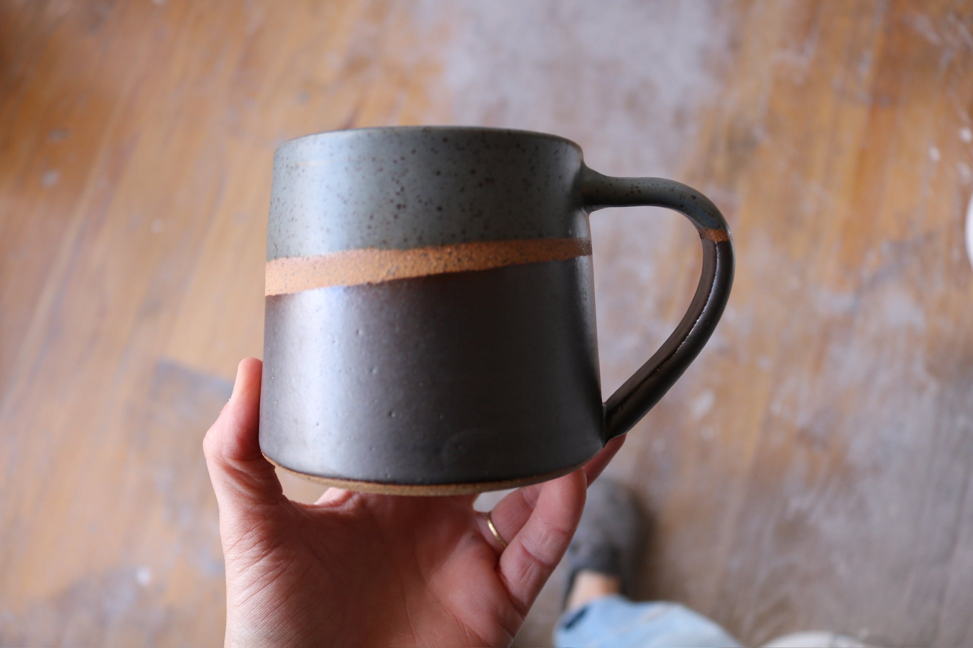 The KJP Mug - Smoke Blue & Brown Metal - KJ Pottery 