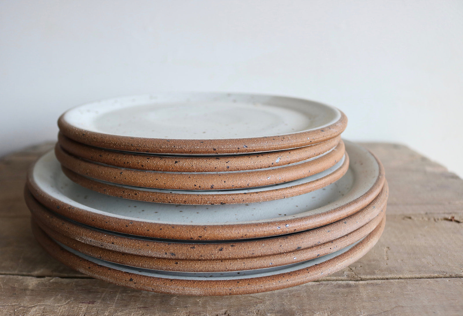Dinner Plate + Salad Plate - Speckled White - Raw Rim